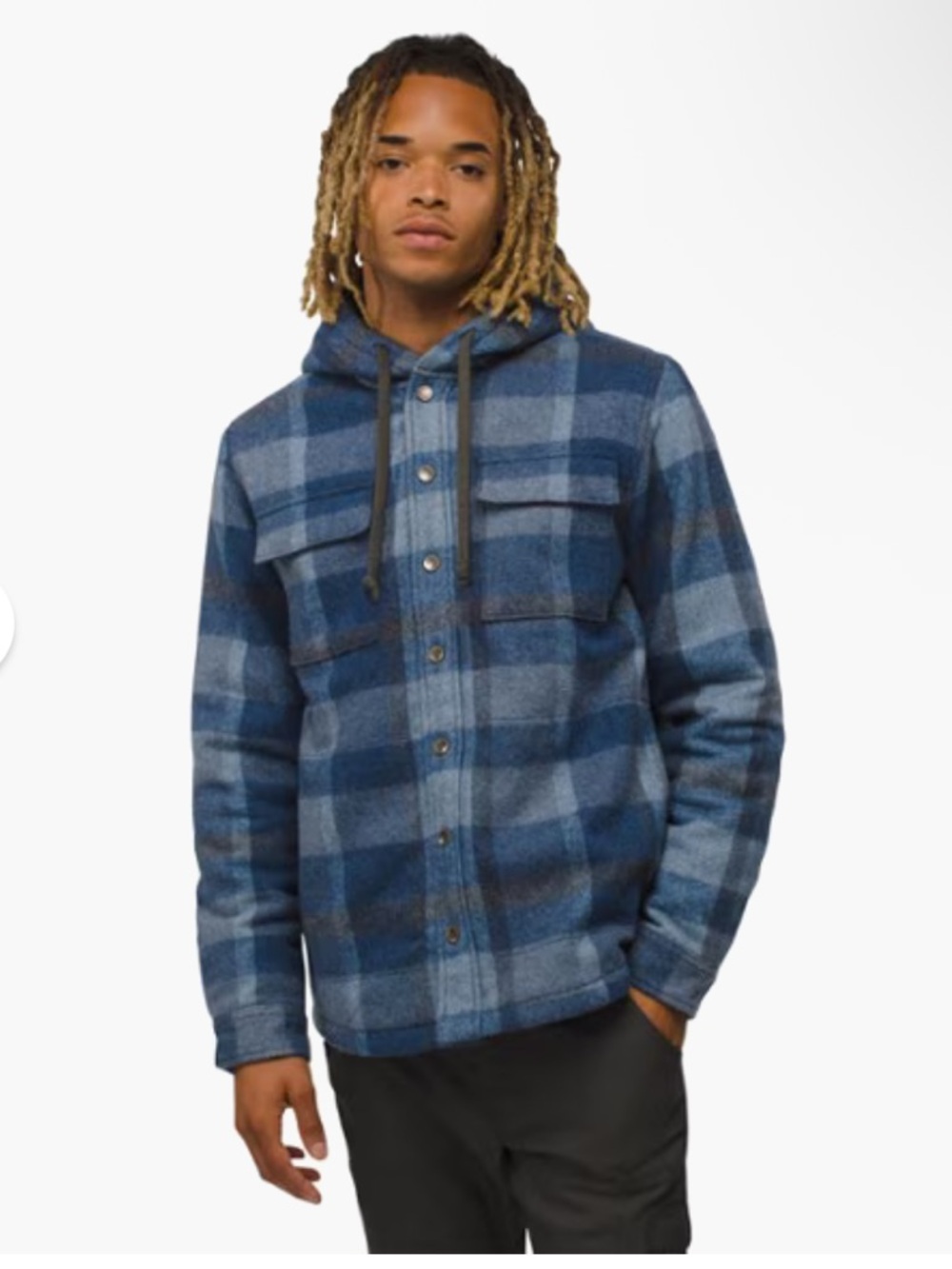 Prana Hooded Plaid Shirt Jacket